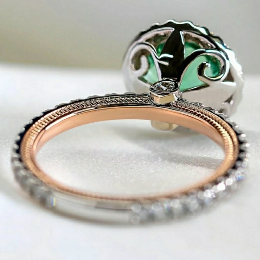 New Green Cubic Zirconia Two Tone Ring - Picture 4 of 8